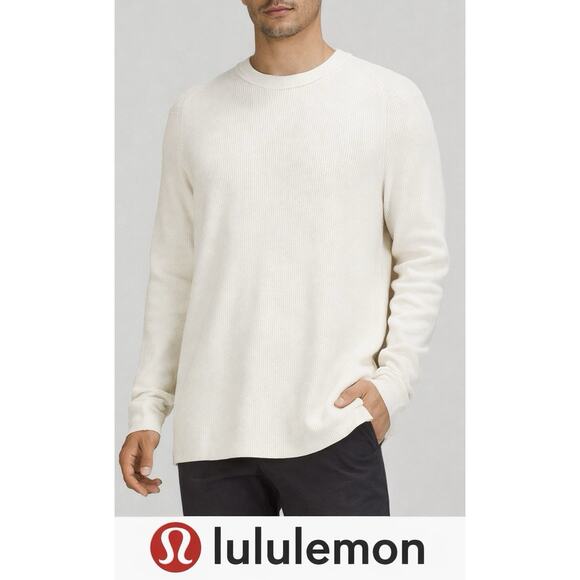 Lululemon Other - Lululemon Textured Knit Crewneck Sweater Ivory ribbed Long Sleeve Pullover Men L